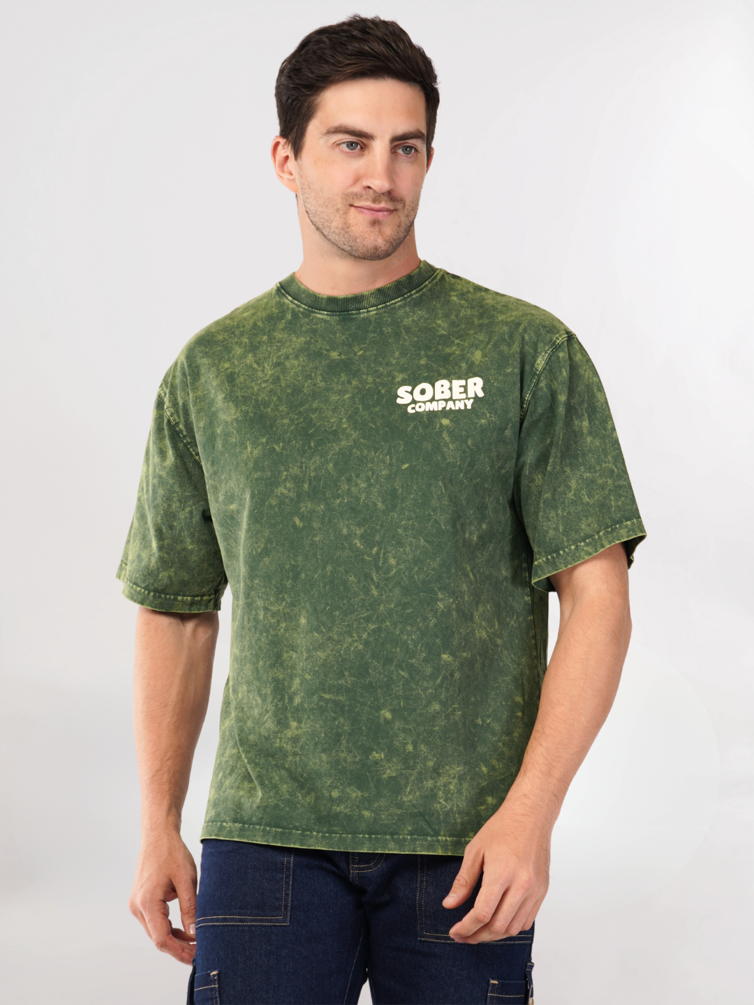 BOTTLE GREEN ACID WASH OVERSIZED T-SHIRT