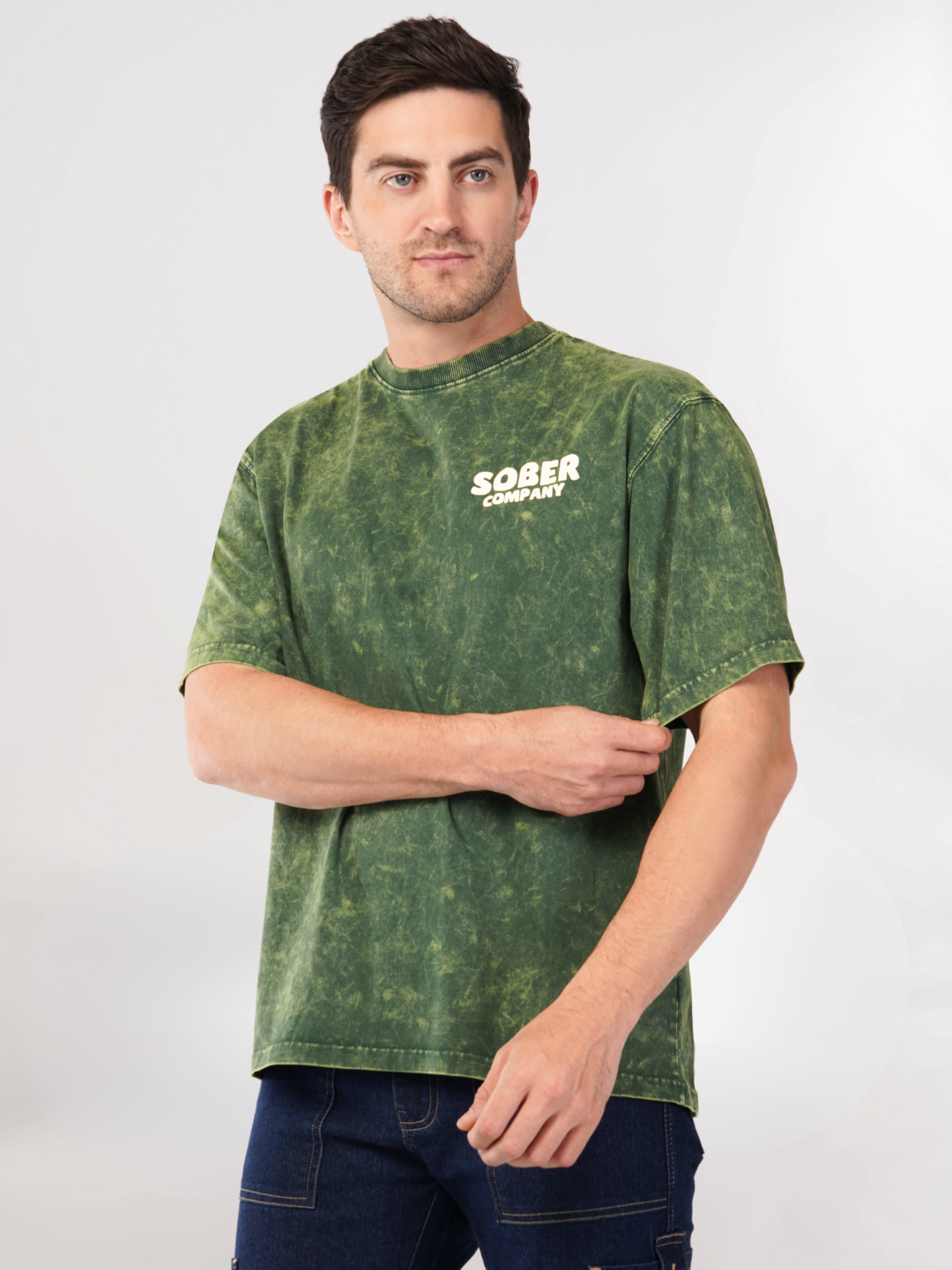 BOTTLE GREEN ACID WASH OVERSIZED T-SHIRT