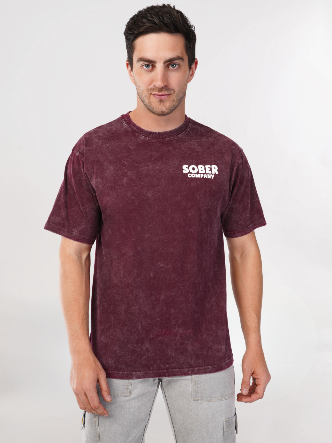 MAROON ACID WASH OVERSIZED T-SHIRT