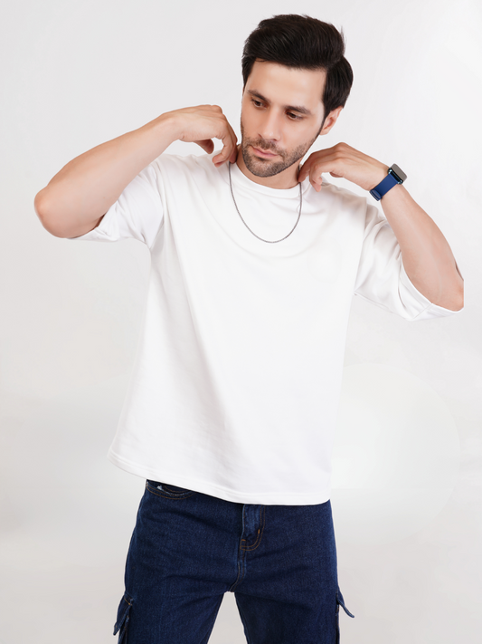 WHITE FRENCH TERRY OVERSIZED T-SHIRT
