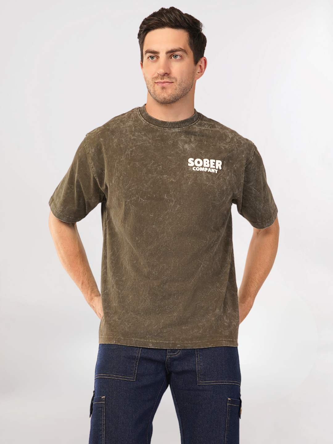 OLIVE GREEN ACID WASH OVERSIZED T-SHIRT