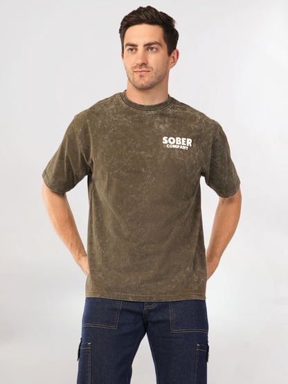 OLIVE GREEN ACID WASH OVERSIZED T-SHIRT