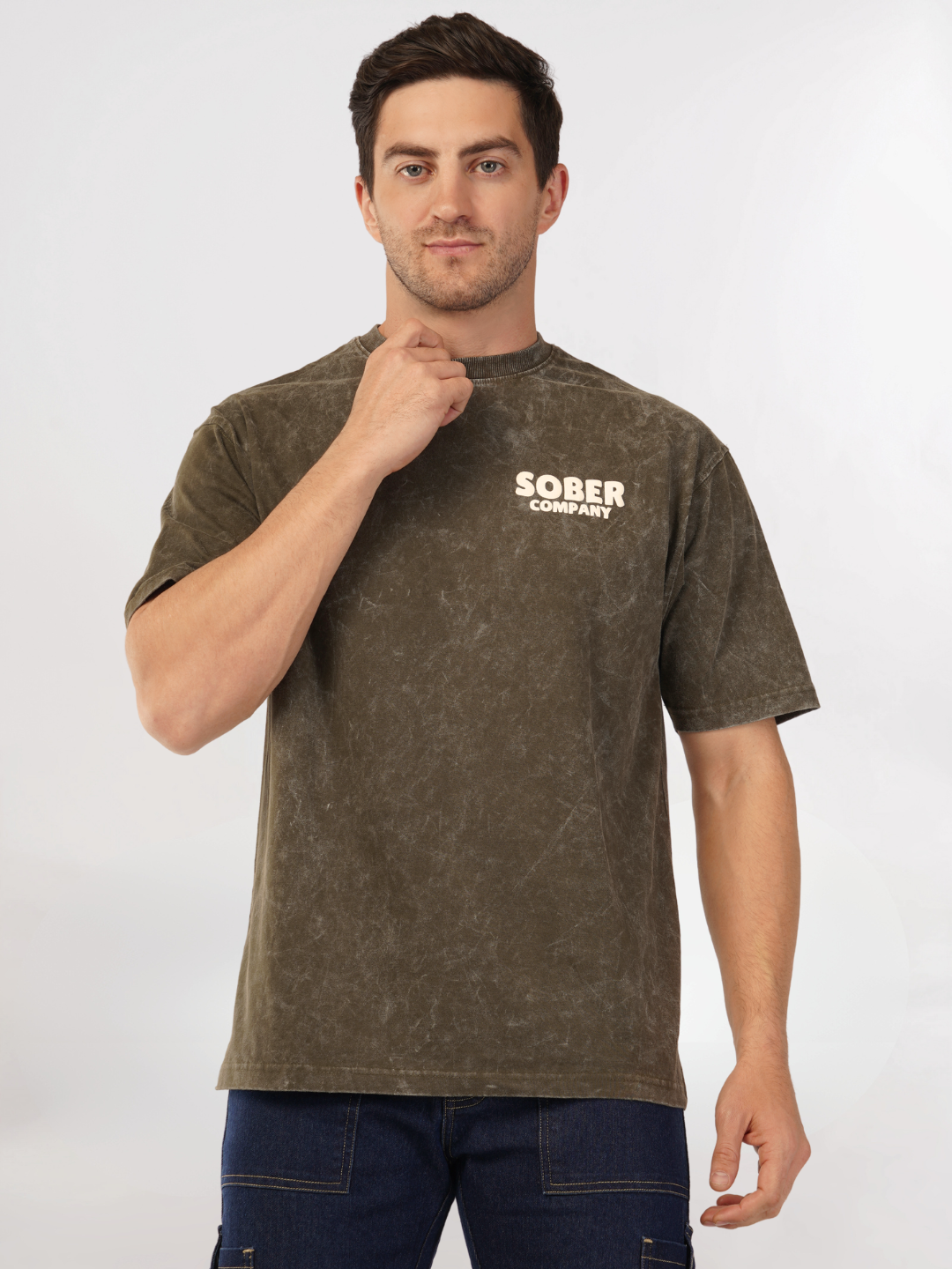 OLIVE GREEN ACID WASH OVERSIZED T-SHIRT