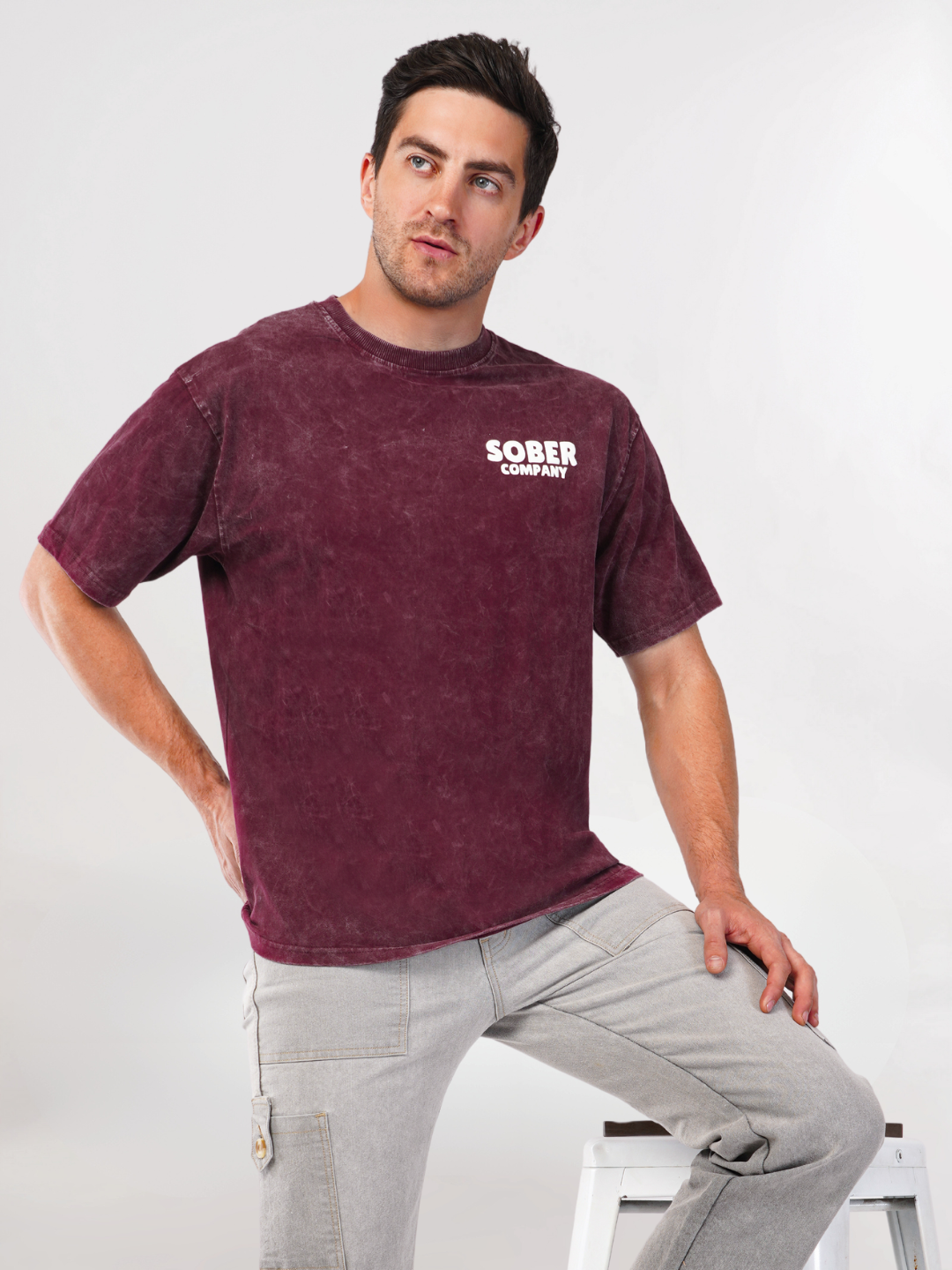 MAROON ACID WASH OVERSIZED T-SHIRT