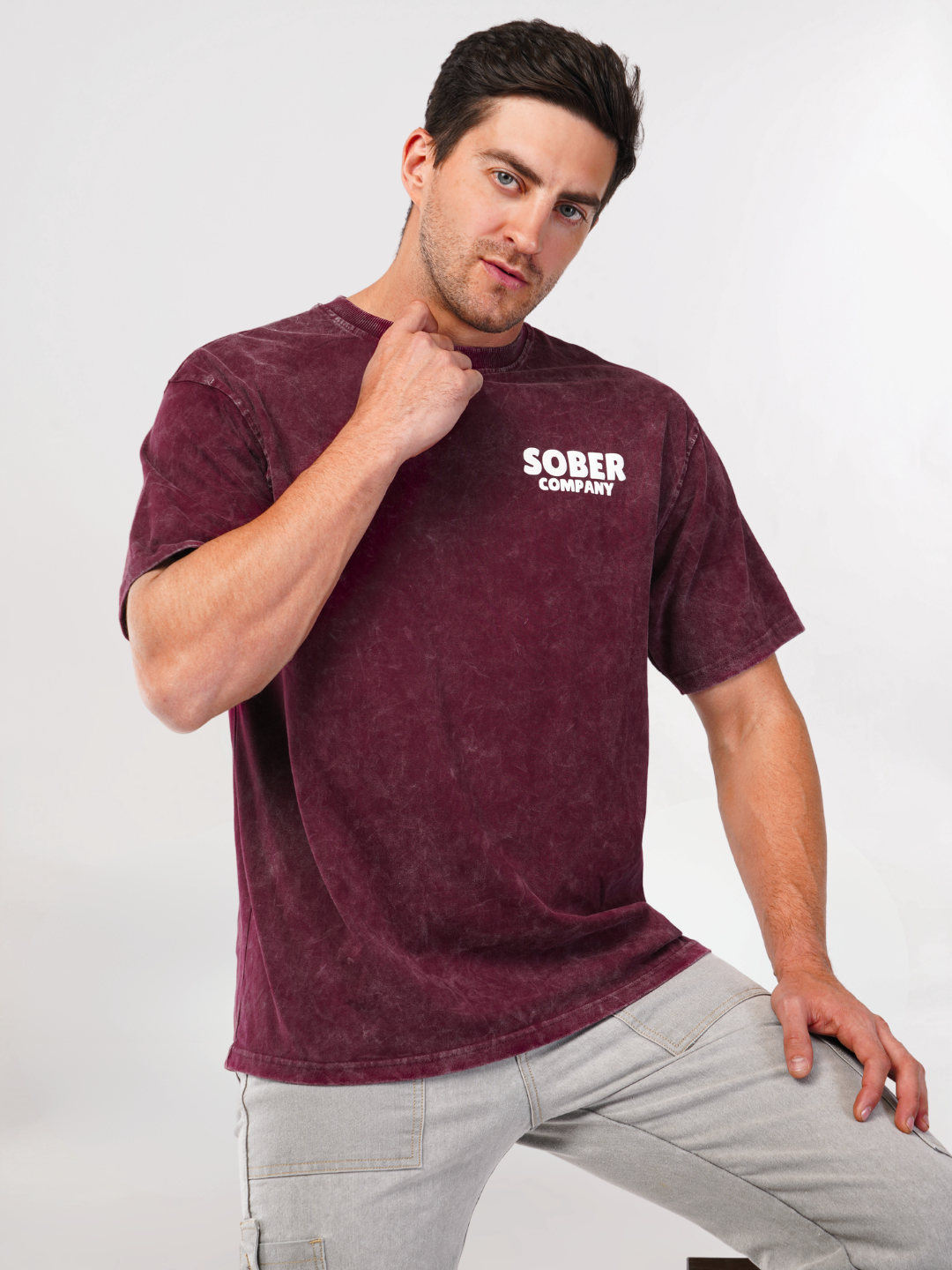 MAROON ACID WASH OVERSIZED T-SHIRT