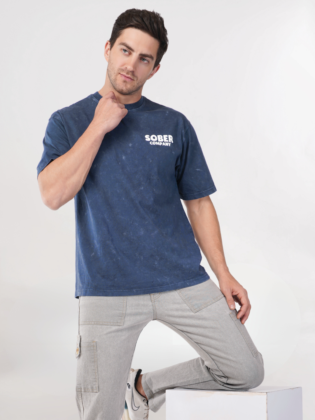 BLUE ACID WASH OVERSIZED T-SHIRT