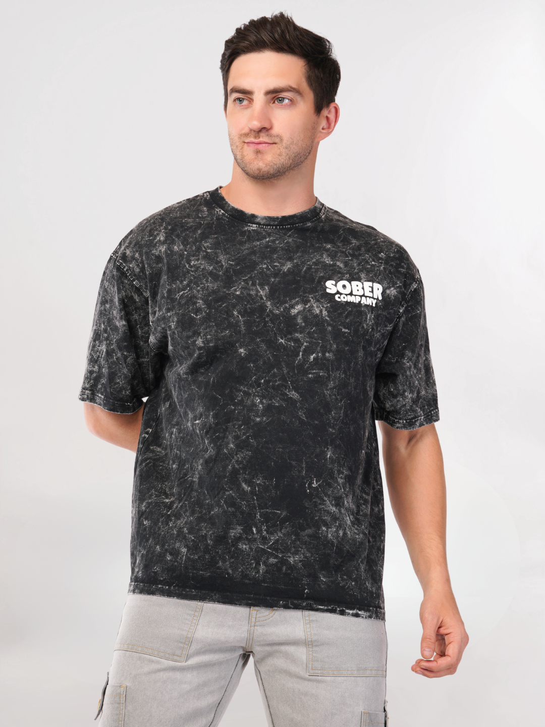 BLACK ACID WASH OVERSIZED T-SHIRT