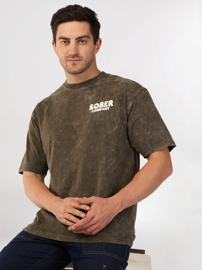 OLIVE GREEN ACID WASH OVERSIZED T-SHIRT