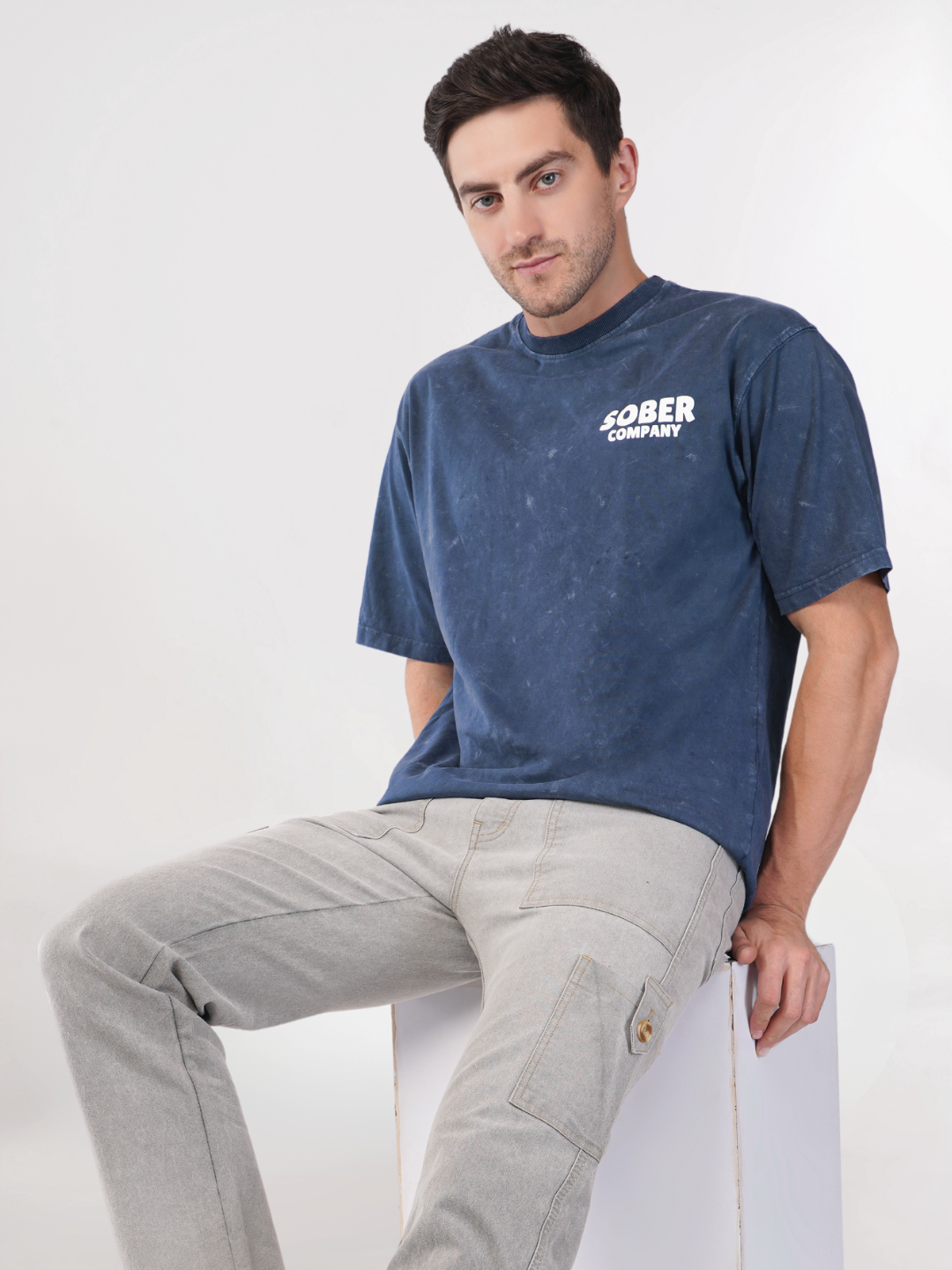 BLUE ACID WASH OVERSIZED T-SHIRT