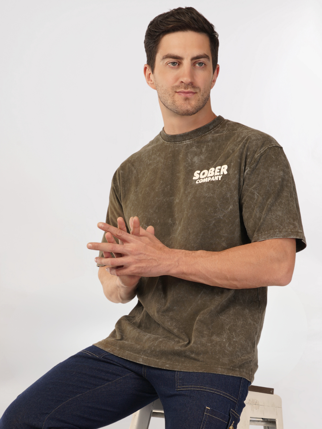 OLIVE GREEN ACID WASH OVERSIZED T-SHIRT